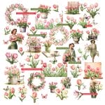 CrafTangles Precut Journal Stickers - Spring Girls 1 (Pack of 62 stickers)