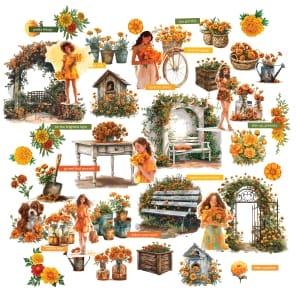 CrafTangles Precut Journal Stickers - Spring Girls 2 (Pack of 50 stickers)