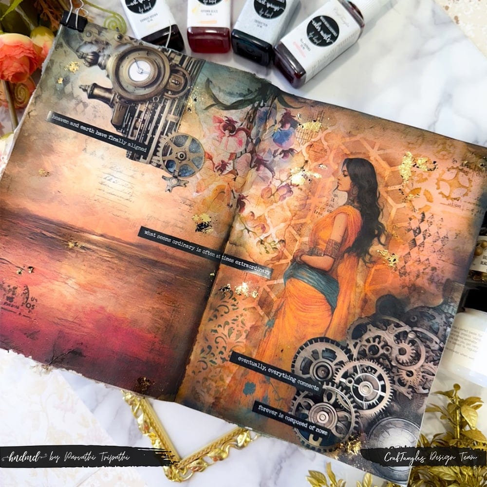 CrafTangles Handmade Diary / Journal for Journalling 6 by 8 inches) - 40 pages CrafTangles Art Journal Indian Girl with Steampunk CrafTangles Handmade Diary / Journal for Journalling 6 by 8 inches) - 40 pages - Image 4