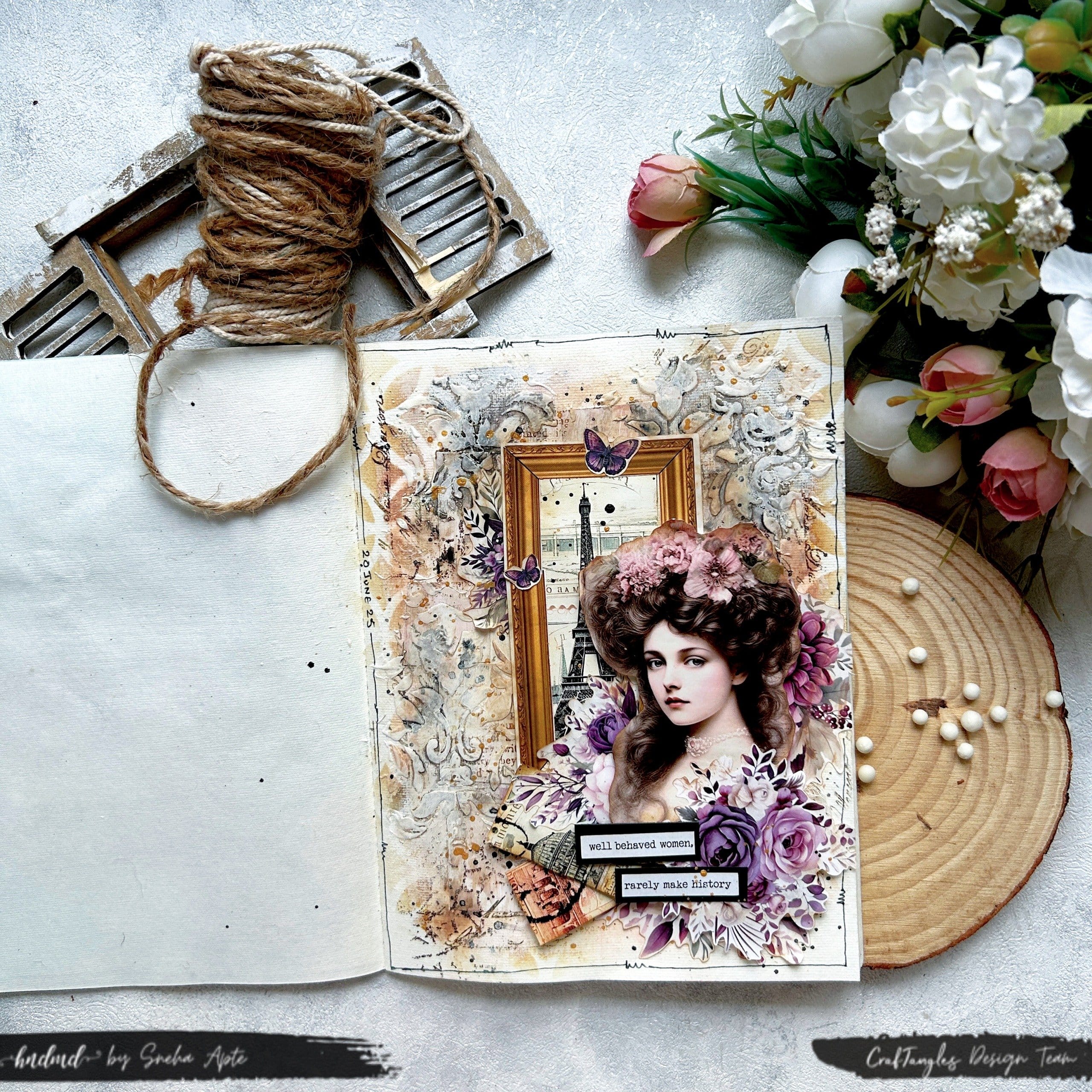 CrafTangles Handmade Diary / Journal for Journalling 6 by 8 inches) - 40 pages CrafTangles Art Journal Vintage Ladies CrafTangles Handmade Diary / Journal for Journalling 6 by 8 inches) - 40 pages - Image 6