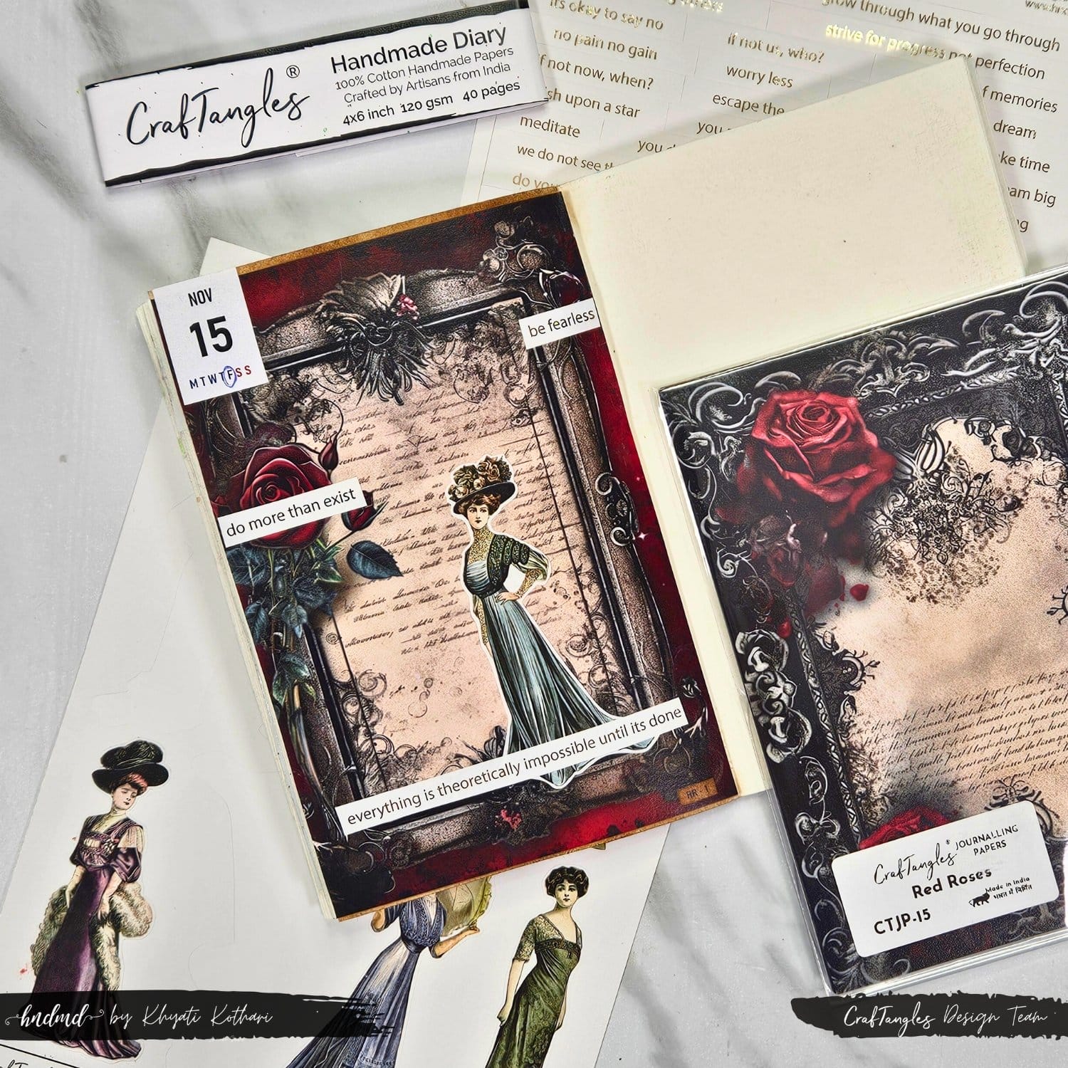CrafTangles Journal Papers (A6 pack of 10 sheets) - Floral Collage Art 2 CrafTangles Handmade Diary 4by6inch 1 18 15Nov24 a CrafTangles_Handmade_Diary_4by6inch_1_18-15Nov24_a