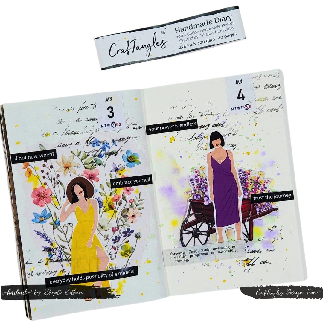 CrafTangles Precut Journal Stickers - Fashion Girls Combo (Pastel and Spring Collection) (58 stickers) CrafTangles Handmade Diary 4by6inch 3 4Jan25 a CrafTangles Precut Journal Stickers - Fashion Girls Combo (Pastel and Spring Collection) (58 stickers) - Image 10