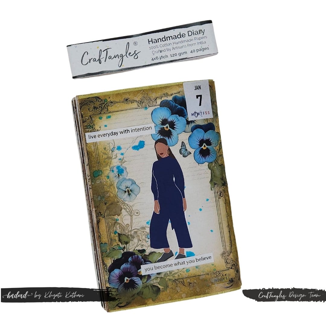 CrafTangles Journal Papers (A6 pack of 10 sheets) - Pansy Flowers CrafTangles Handmade Diary 4by6inch 7Jan25 a CrafTangles_Handmade_Diary_4by6inch_7Jan25_a