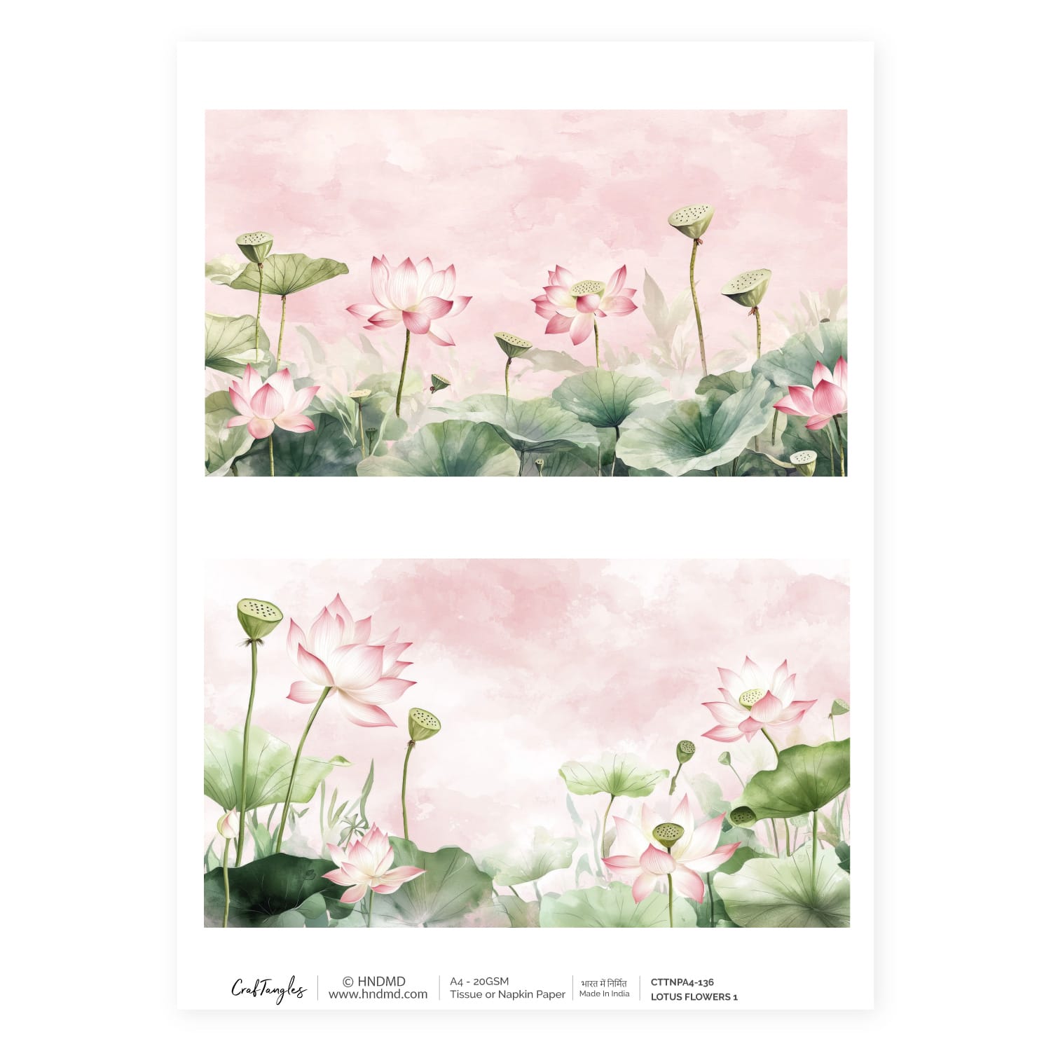 CrafTangles Decoupage Napkin / Tissue / Collage Paper - Lotus Flowers 1 136 Lotus Flowers 1 CrafTangles Tissue napkin paper CrafTangles Decoupage Napkin / Tissue / Collage Paper - Lotus Flowers 1