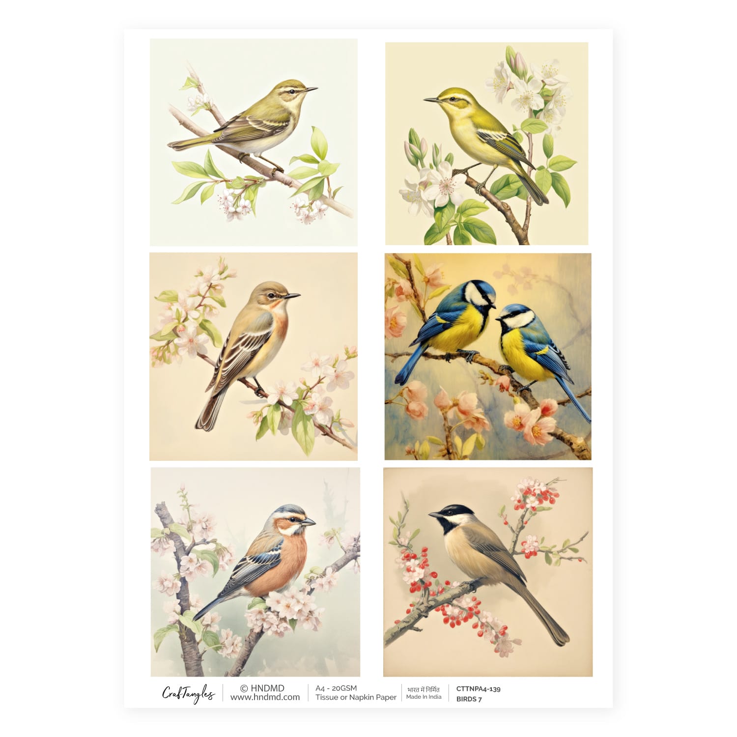 CrafTangles Decoupage Napkin / Tissue / Collage Paper - Birds 7 139 Birds 7 CrafTangles Tissue napkin paper CrafTangles Decoupage Napkin / Tissue / Collage Paper - Birds 7