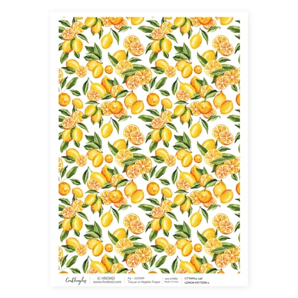 CrafTangles Decoupage Napkin / Tissue / Collage Paper - Lemon Pattern 1