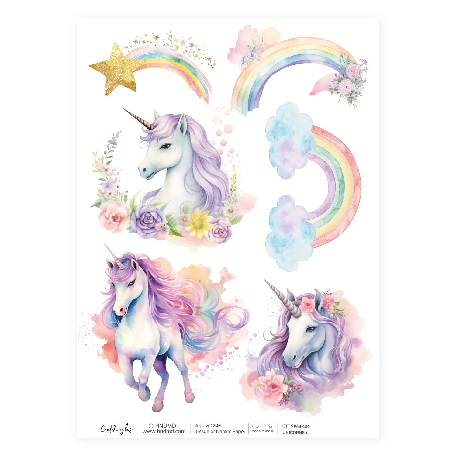CrafTangles Decoupage Napkin / Tissue / Collage Paper - Unicorns 1 150 Unicorns 1 CrafTangles Tissue napkin paper CrafTangles Decoupage Napkin / Tissue / Collage Paper - Unicorns 1