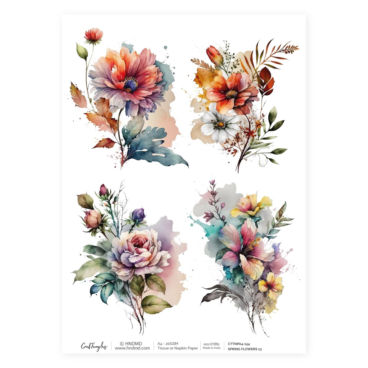 CrafTangles Decoupage Napkin / Tissue / Collage Paper - Spring Flowers 13 154 Spring Flowers 13 CrafTangles Tissue napkin paper CrafTangles Decoupage Napkin / Tissue / Collage Paper - Spring Flowers 13
