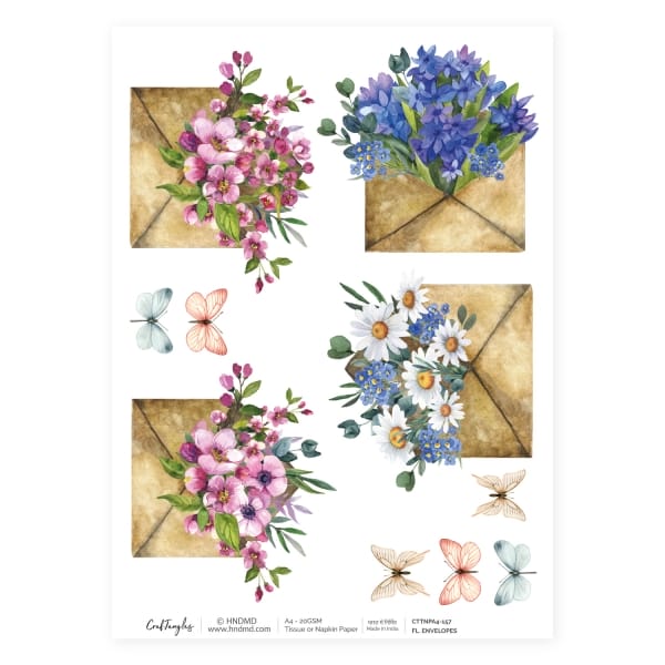 CrafTangles Decoupage Napkin / Tissue / Collage Paper - Floral Envelopes 1