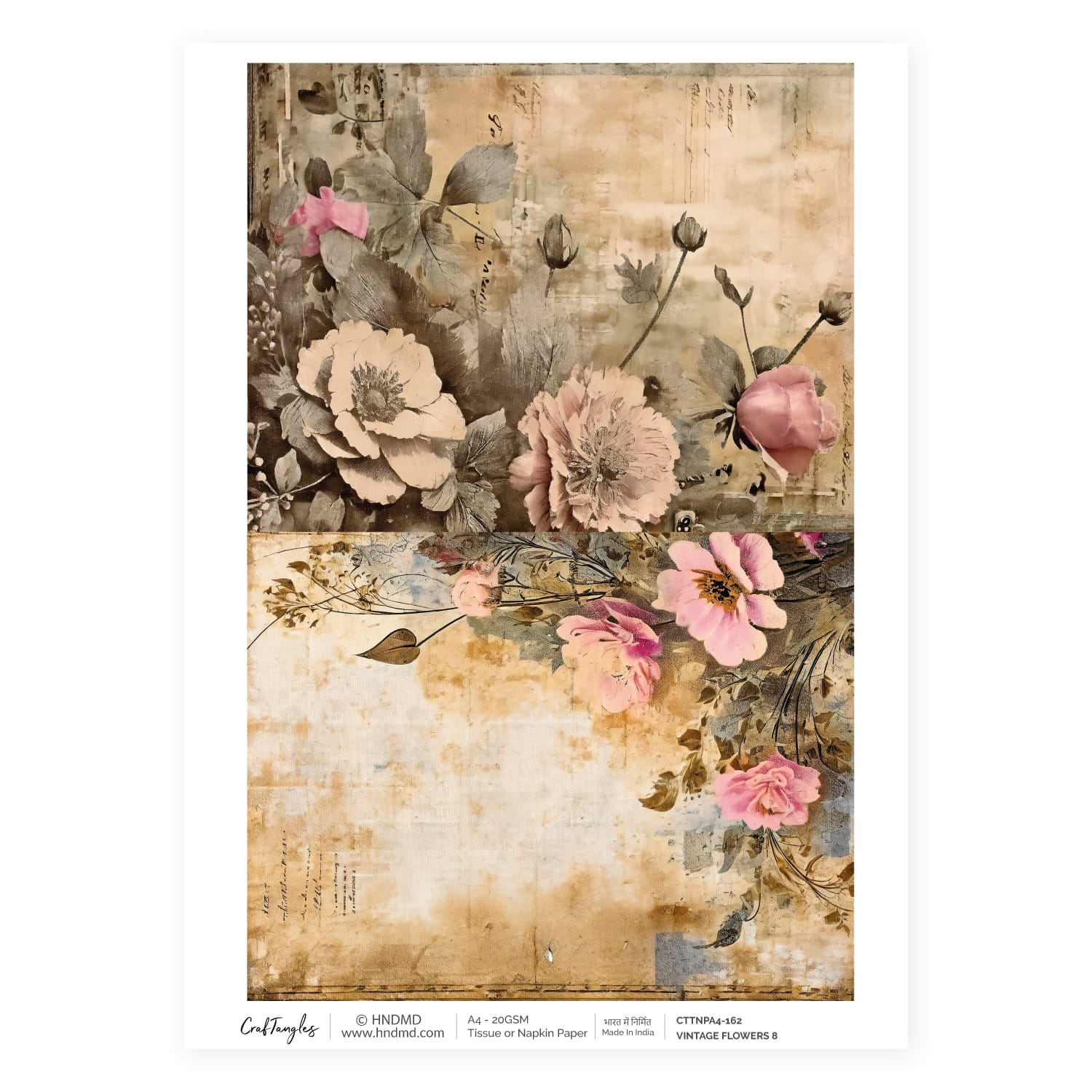 CrafTangles Decoupage Napkin / Tissue / Collage Paper - Vintage Flowers 8 162 Vintage Flowers 8 CrafTangles Tissue napkin paper CrafTangles Decoupage Napkin / Tissue / Collage Paper - Vintage Flowers 8