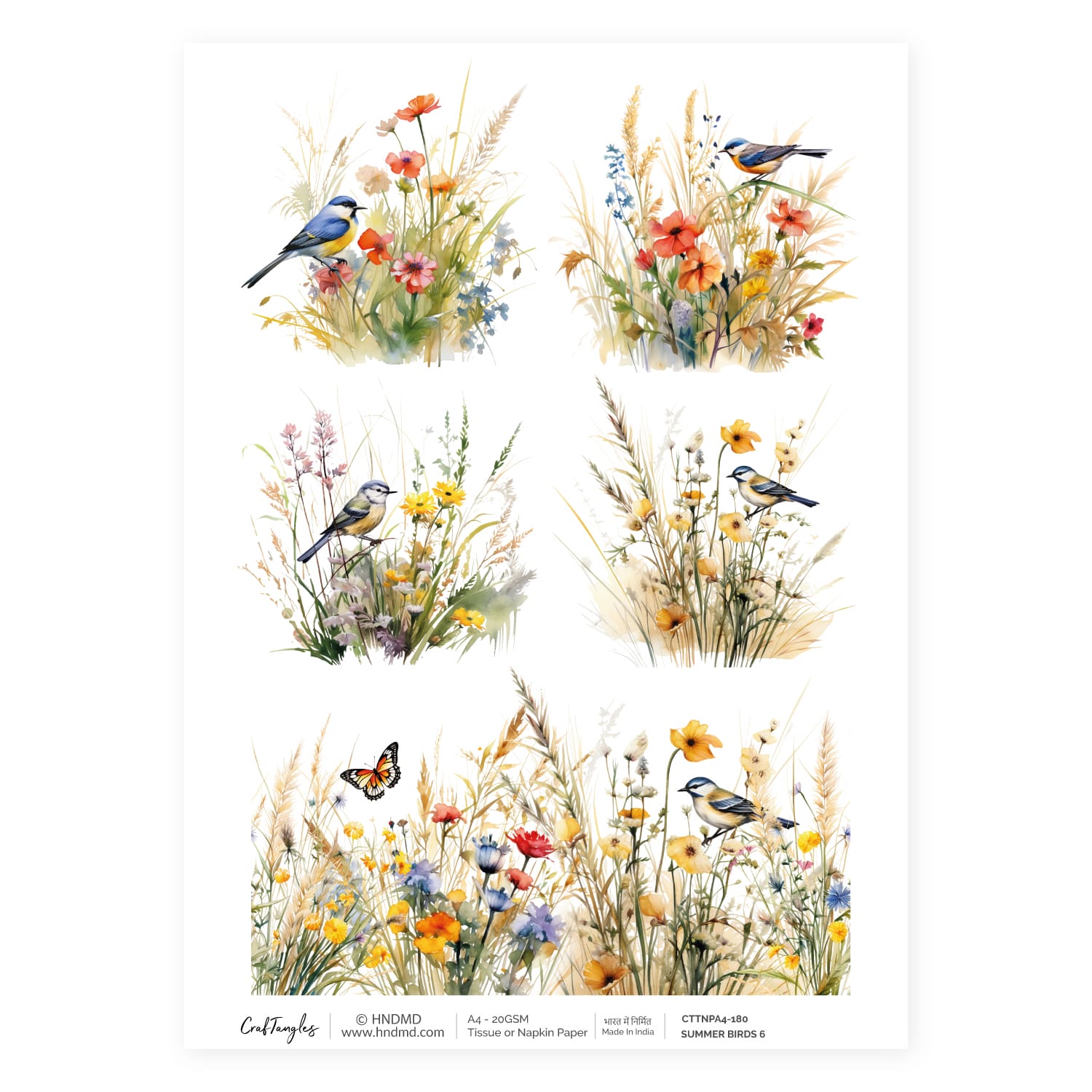 CrafTangles Decoupage Napkin / Tissue / Collage Paper - Summer Birds 6 180 Summer Birds 6 CrafTangles Tissue napkin paper CrafTangles Decoupage Napkin / Tissue / Collage Paper - Summer Birds 6