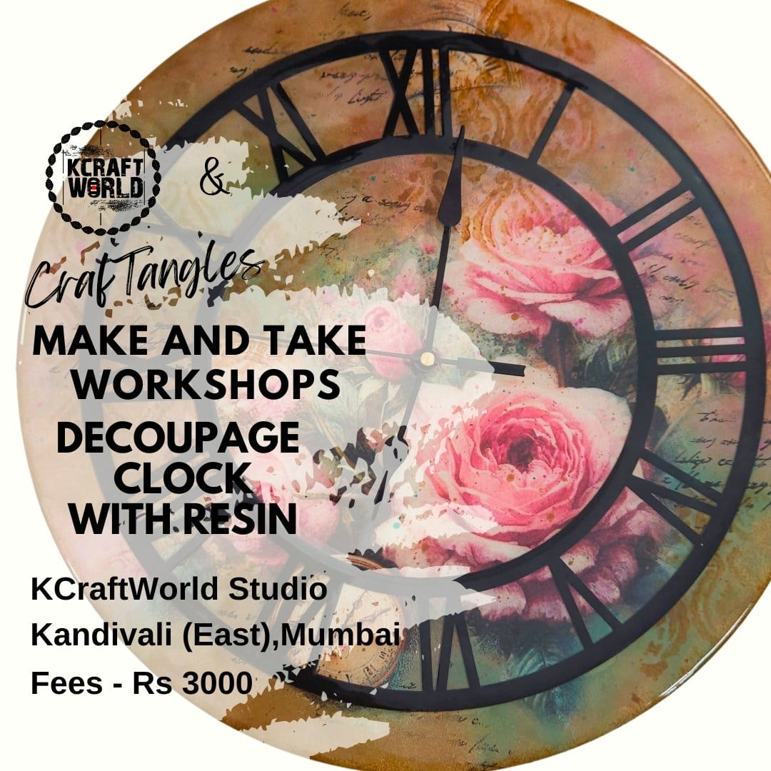 CrafTangles Decoupage Clock / Name Plate with Resin coating Workshop in Kandivali East Mumbai on 22 June 2025 CrafTangles Decoupage clock with Resin Workshop 1 CrafTangles Decoupage Clock / Name Plate with Resin coating Workshop in Kandivali East Mumbai on 22 June 2025