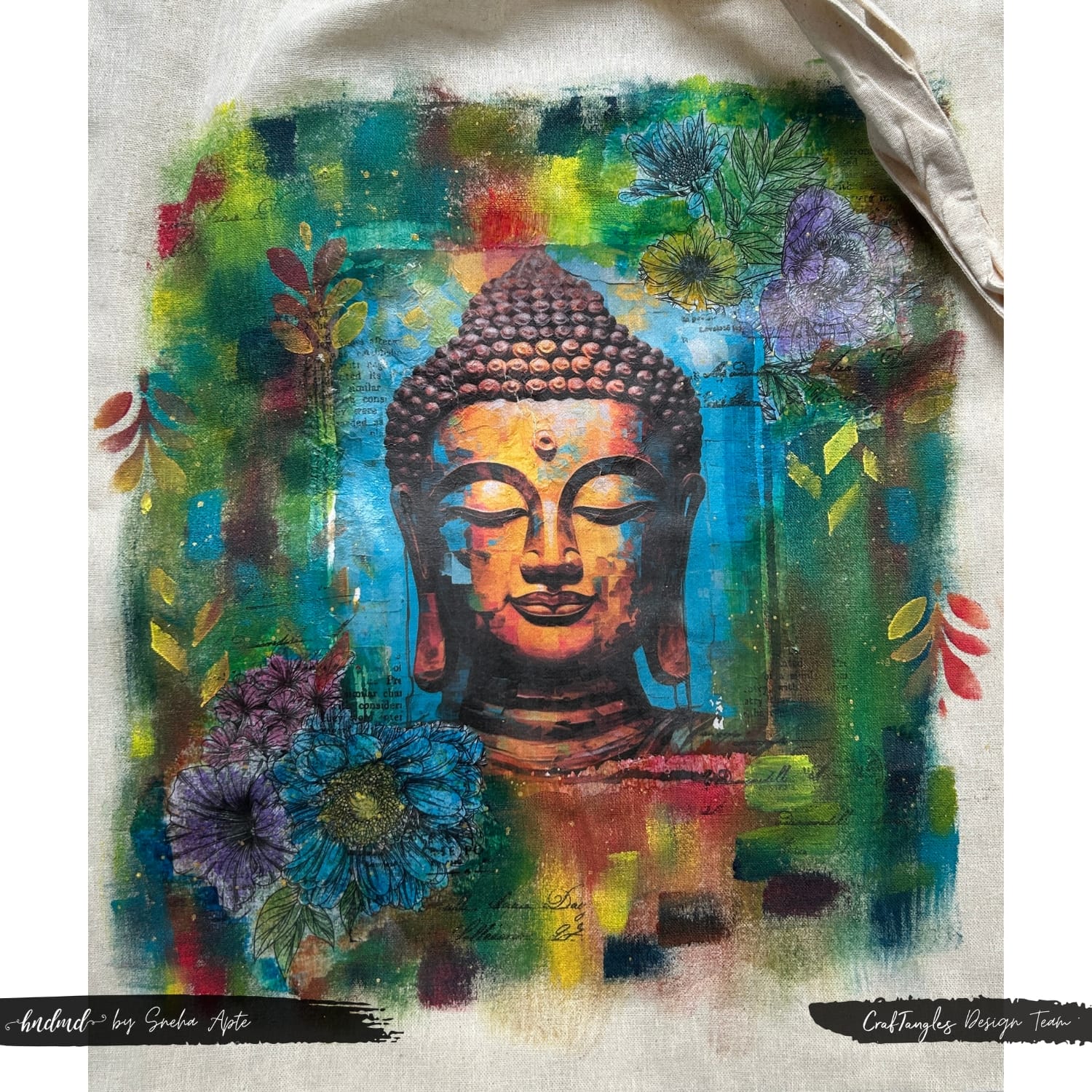 CrafTangles Natural Cloth Tote Bag for Decoupage or Painting (13by16 inches) CrafTangles Decoupage napkin buddha on tote CrafTangles Natural Cloth Tote Bag for Decoupage or Painting (13by16 inches) - Image 3