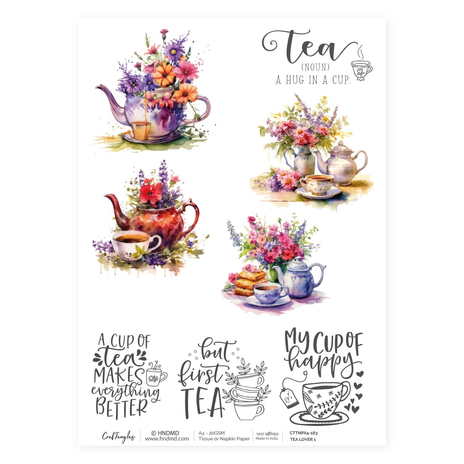 CrafTangles Decoupage Napkin / Tissue / Collage Paper - Tea Lover 1 183 Tea Lover 1 CrafTangles Tissue napkin paper CrafTangles Decoupage Napkin / Tissue / Collage Paper - Tea Lover 1