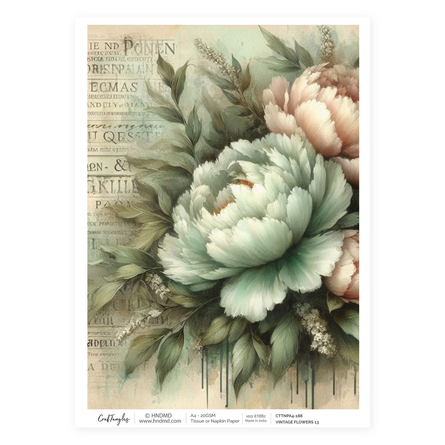 CrafTangles Decoupage Napkin / Tissue / Collage Paper - Vintage Flowers 13