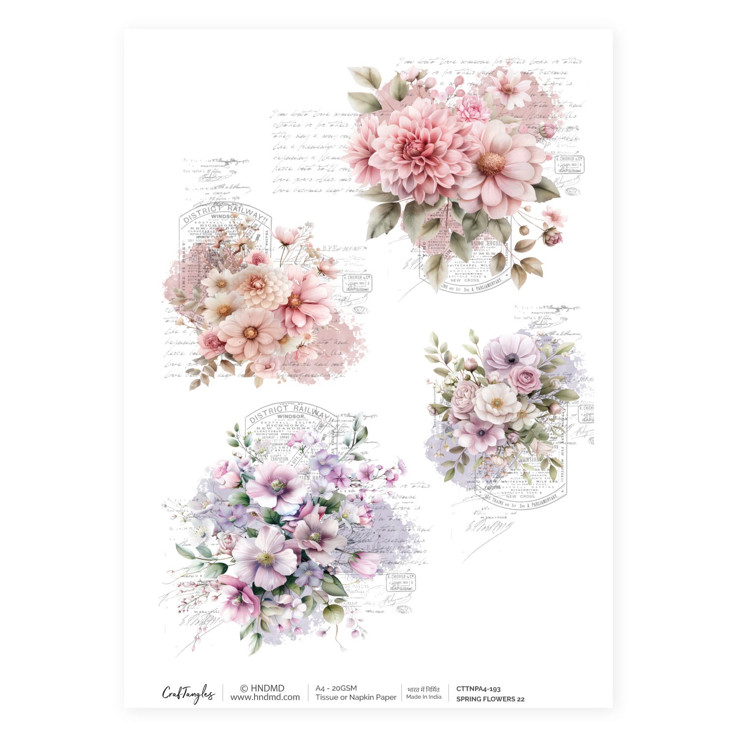 CrafTangles Decoupage Napkin / Tissue / Collage Paper - Spring Flowers 22 193 Spring Flowers 22 CrafTangles Tissue napkin paper CrafTangles Decoupage Napkin / Tissue / Collage Paper - Spring Flowers 22