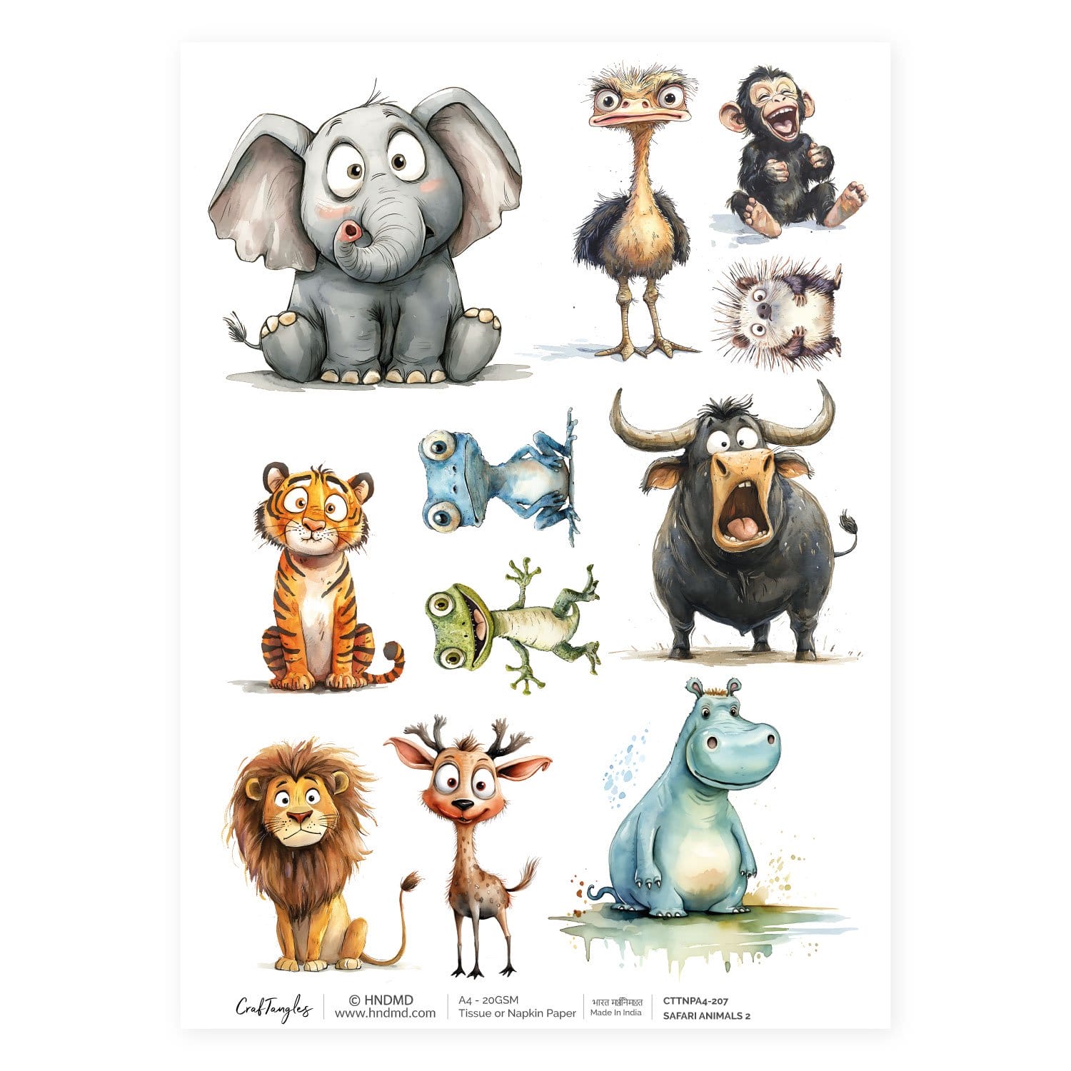 CrafTangles Decoupage Napkin / Tissue / Collage Paper - Safari Animals 2 207 Safari Animals 2 CrafTangles Tissue napkin paper CrafTangles Decoupage Napkin / Tissue / Collage Paper - Safari Animals 2