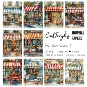 CrafTangles Journal Papers (A6 pack of 10 sheets) - Parisian Cafe 1