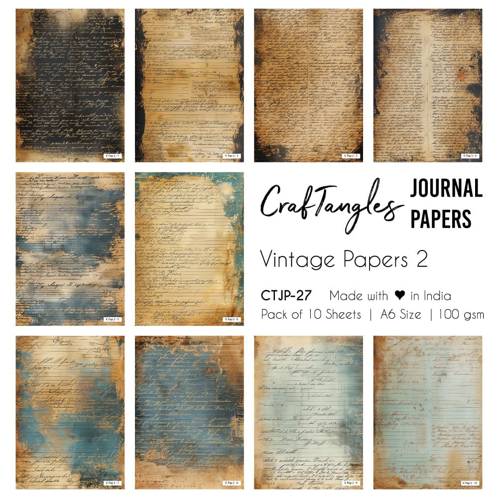 CrafTangles Journal Papers (A6 pack of 10 sheets) - Vintage Papers 2