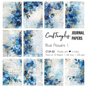 CrafTangles Journal Papers (A6 pack of 10 sheets) - Blue Flowers 1