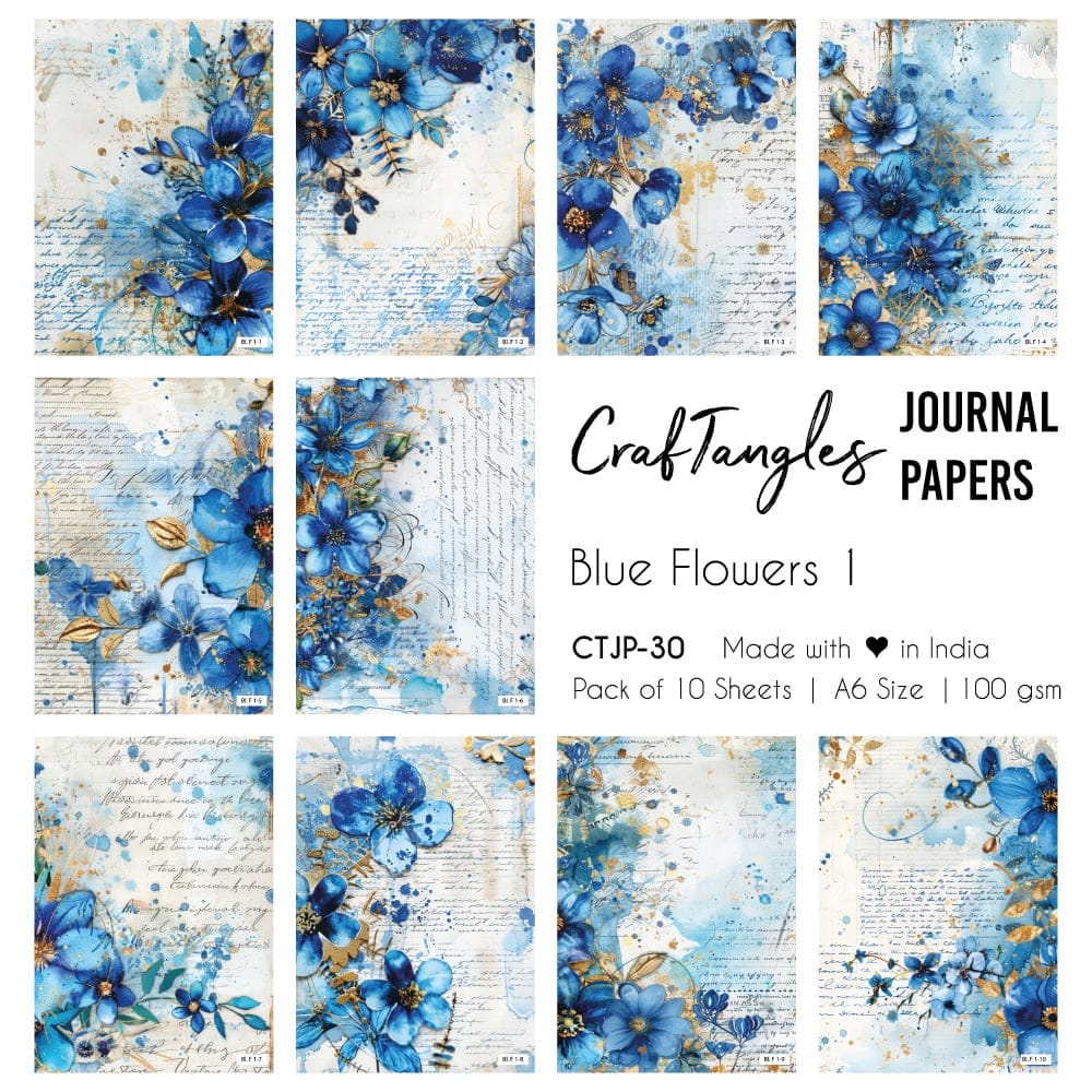 CrafTangles Journal Papers (A6 pack of 10 sheets) - Blue Flowers 1 CTJP 30 Blue Flowers 1 Journal Papers CrafTangles Journal Papers (A6 pack of 10 sheets) - Blue Flowers 1