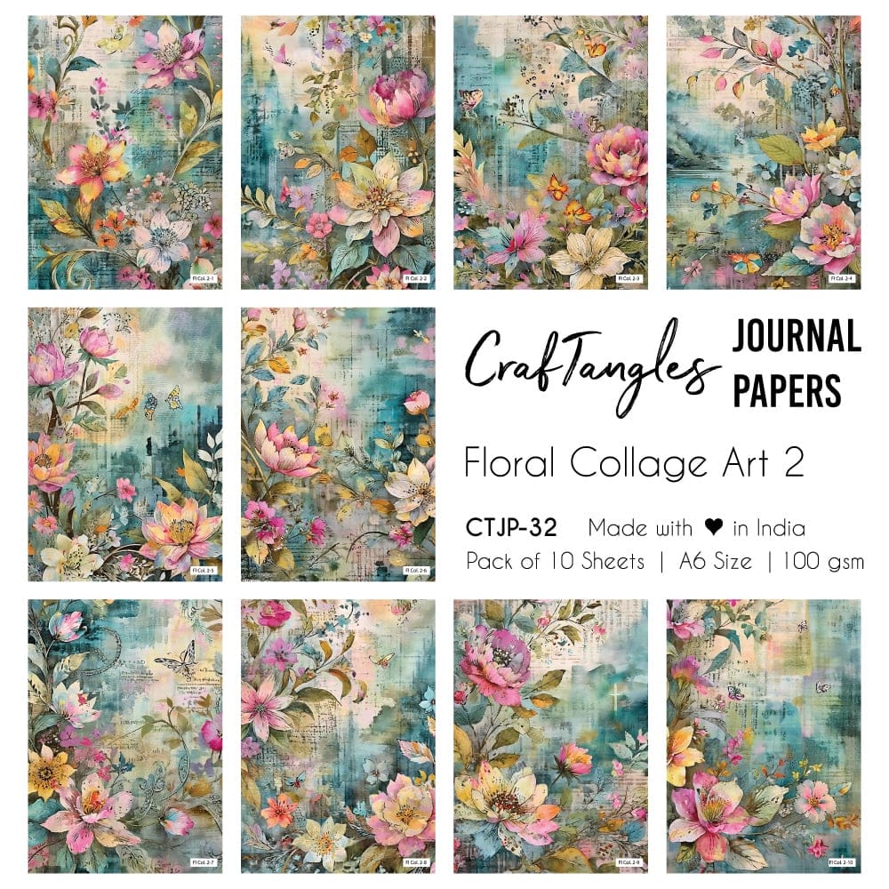 CrafTangles Journal Papers (A6 pack of 10 sheets) - Floral Collage Art 2 CTJP 32 Floral Collage Art 2 Journal Papers CrafTangles Journal Papers (A6 pack of 10 sheets) - Floral Collage Art 2