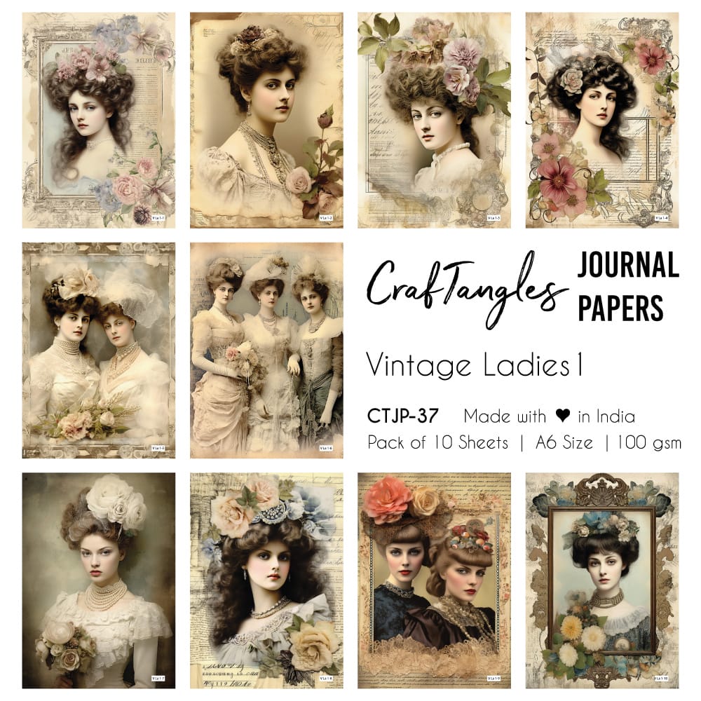 CrafTangles Journal Papers (A6 pack of 10 sheets) - Vintage Ladies 1 CTJP 37 Vintage Ladies 1 Journal Papers CrafTangles Journal Papers (A6 pack of 10 sheets) - Vintage Ladies 1