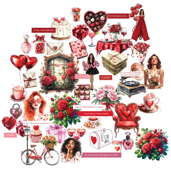 CrafTangles Precut Journal Stickers - Love is in the Air 1 (Pack of 48 stickers)