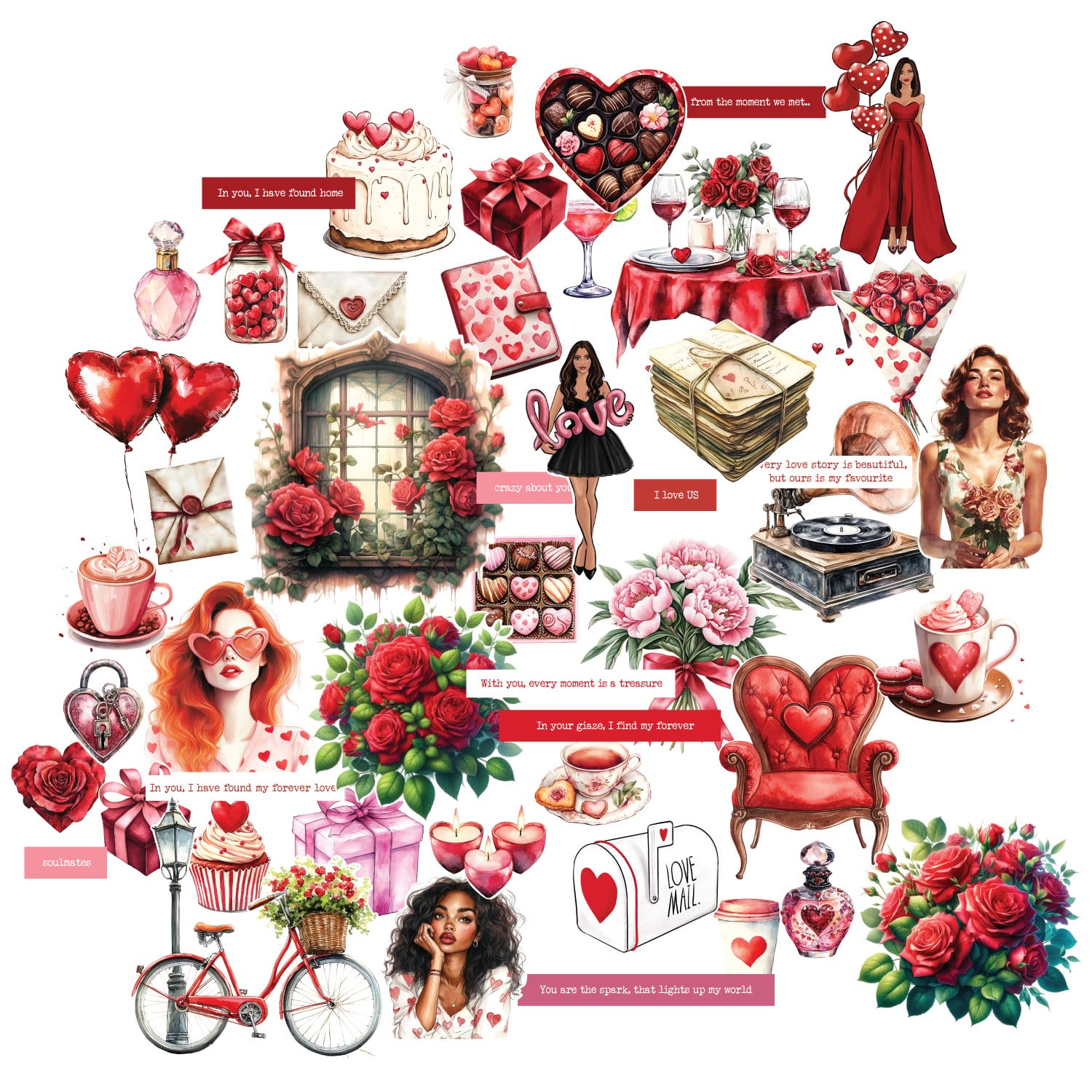 CrafTangles Precut Journal Stickers - Love is in the Air 1 (Pack of 48 stickers)