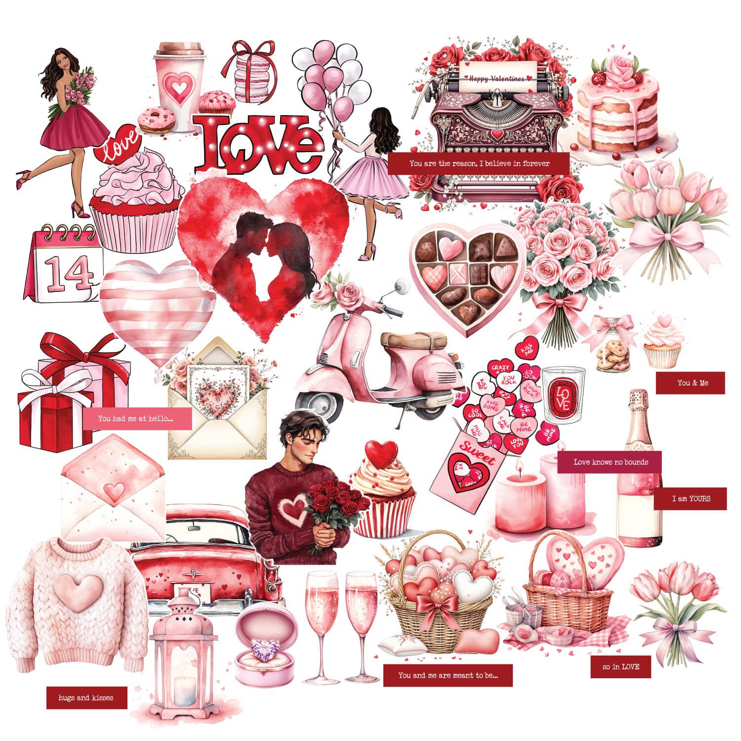 CrafTangles Precut Journal Stickers - Love is in the Air 2 (Pack of 43 stickers)