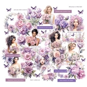 CrafTangles Precut Journal Stickers - Spring Girls 6 (Pack of 48 stickers)