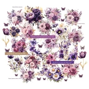 CrafTangles Precut Journal Stickers - Spring Flowers 5 (Pack of 42 stickers)