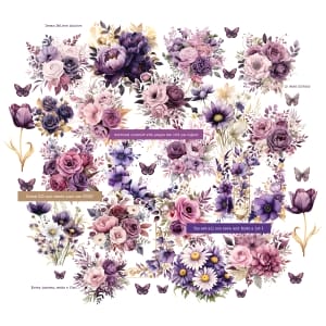 CrafTangles Precut Journal Stickers - Spring Flowers 5 (Pack of 42 stickers)