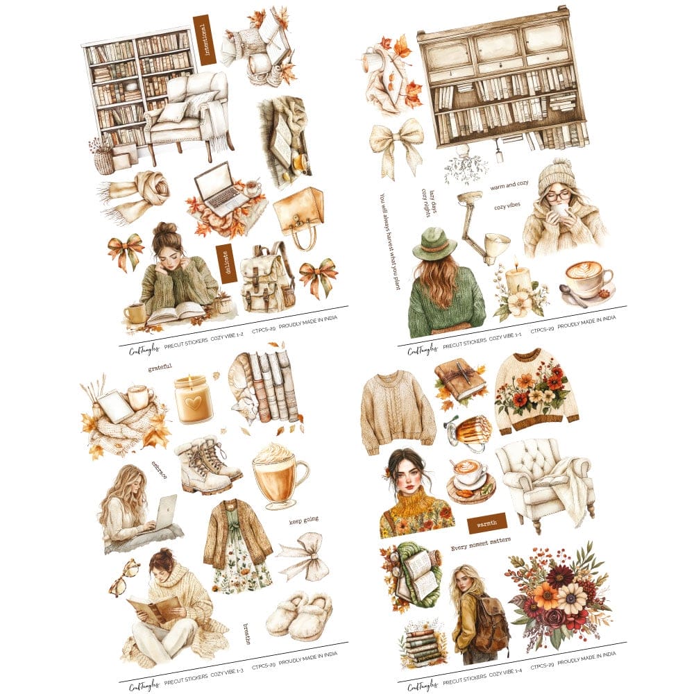 CrafTangles Precut Journal Stickers - Cozy Vibes 1 (Pack of 51 stickers) CTPCS 29 Cozy Vibes 01 CrafTangles Precut Journal Stickers CrafTangles Precut Journal Stickers - Cozy Vibes 1 (Pack of 51 stickers) - Image 3