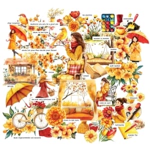 CrafTangles Precut Journal Stickers - Spring Girls 7 (Pack of 60 stickers)