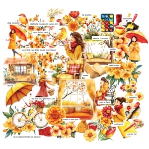 CrafTangles Precut Journal Stickers - Spring Girls 7 (Pack of 60 stickers)