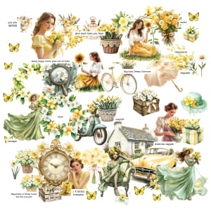 CrafTangles Precut Journal Stickers - Spring Girls 8 (Pack of 58 stickers)