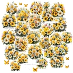 CrafTangles Precut Journal Stickers - Spring Flowers 8 (Pack of 36 stickers)