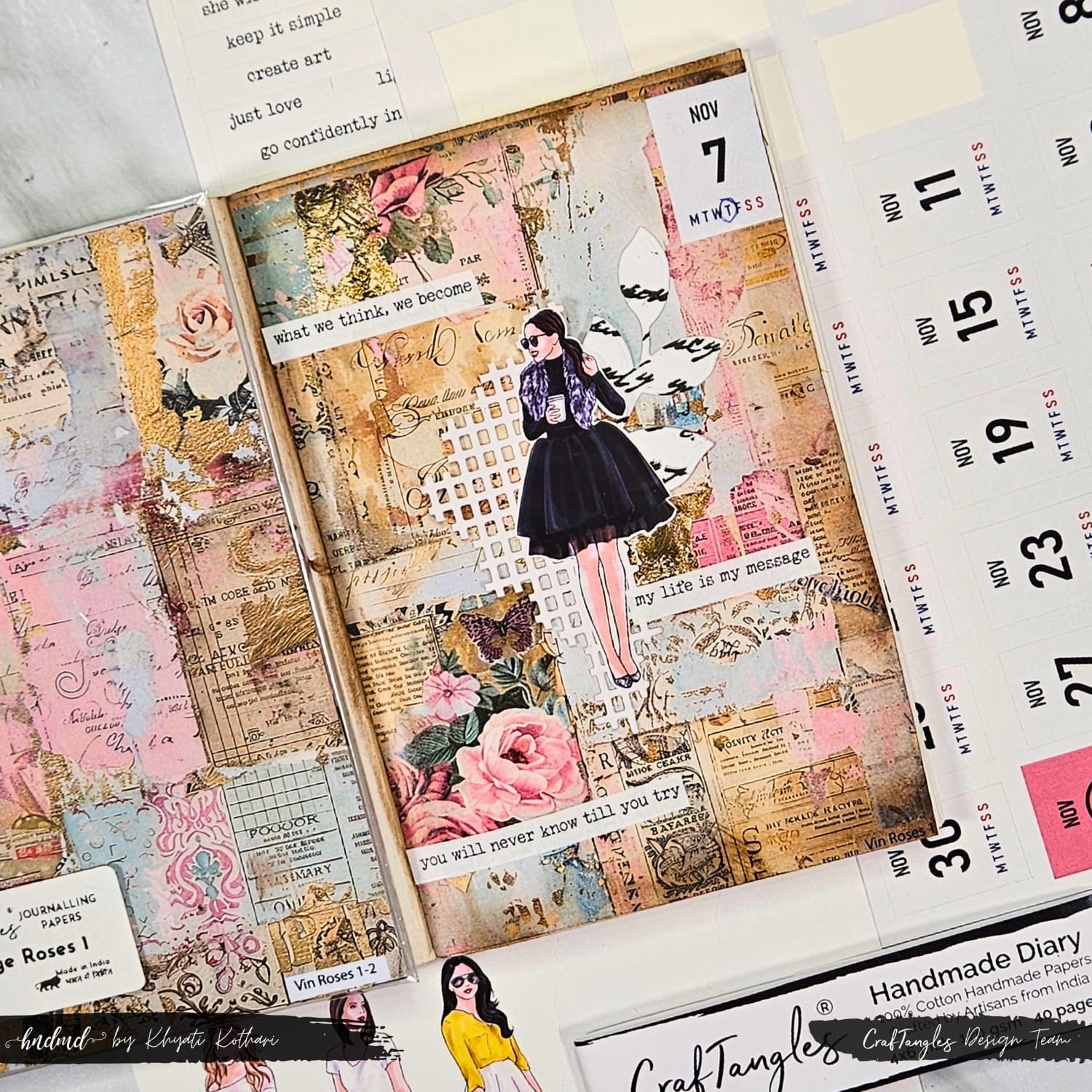 CrafTangles Journal Papers (A6 pack of 10 sheets) - Vintage Ladies 1 CrafTangles Handmade Diary 4by6inch 1 9 7Nov24 b CrafTangles Journal Papers (A6 pack of 10 sheets) - Vintage Ladies 1 - Image 4