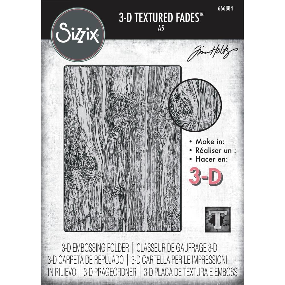 Sizzix 3D A5 Texture Fades Embossing Folder By Tim Holtz - Lumber