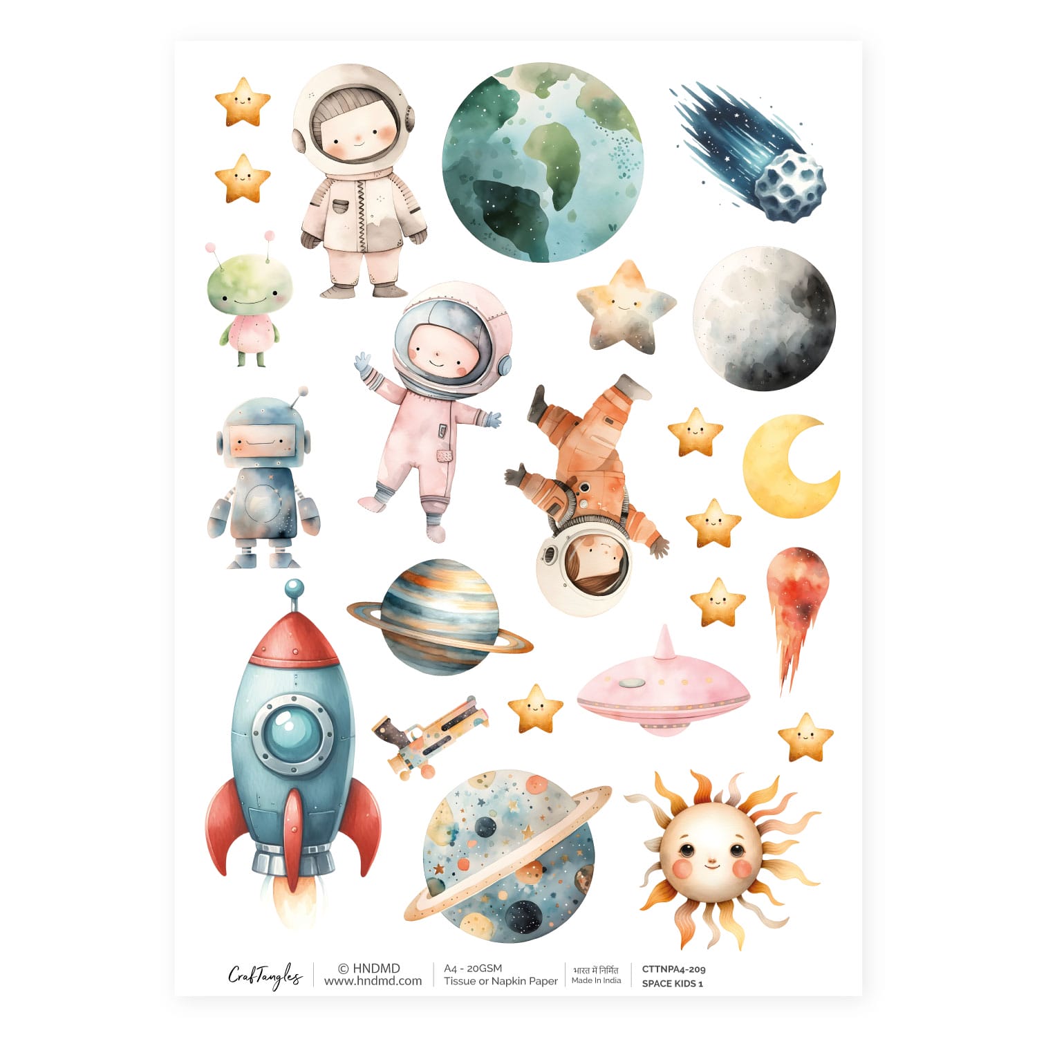 CrafTangles Decoupage Napkin / Tissue / Collage Paper - Space Kids 1