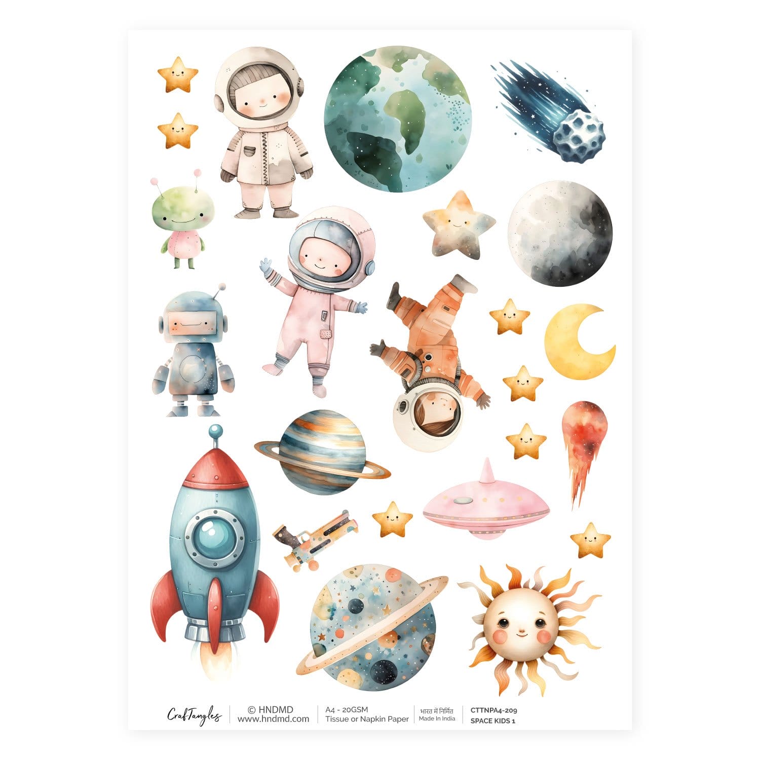 CrafTangles Decoupage Napkin / Tissue / Collage Paper - Space Kids 1 209 Space Kids 1 CrafTangles Tissue napkin paper CrafTangles Decoupage Napkin / Tissue / Collage Paper - Space Kids 1