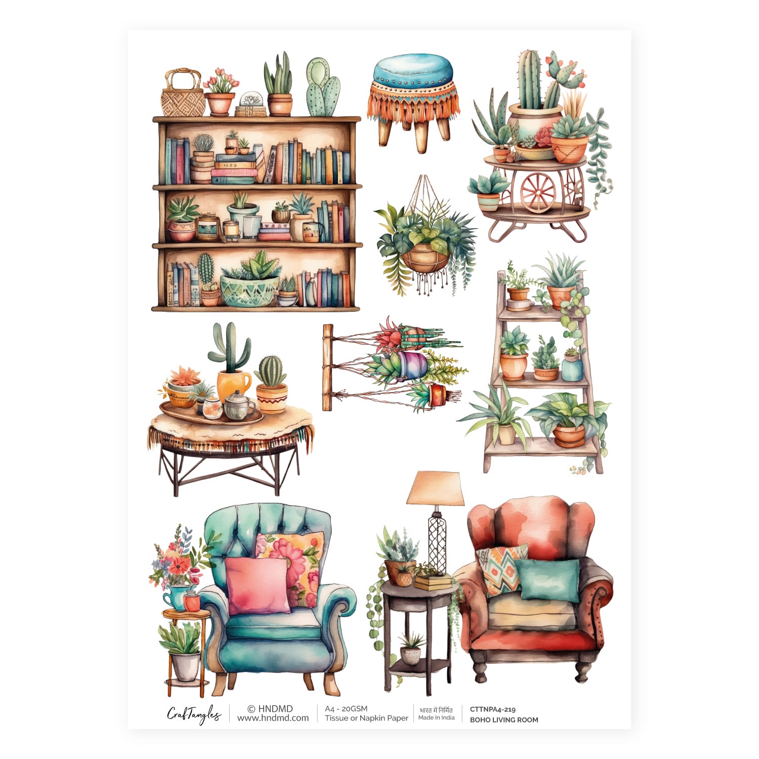 CrafTangles Decoupage Napkin / Tissue / Collage Paper - Boho Living Room 219 Boho Living Room CrafTangles Tissue napkin paper CrafTangles Decoupage Napkin / Tissue / Collage Paper - Boho Living Room