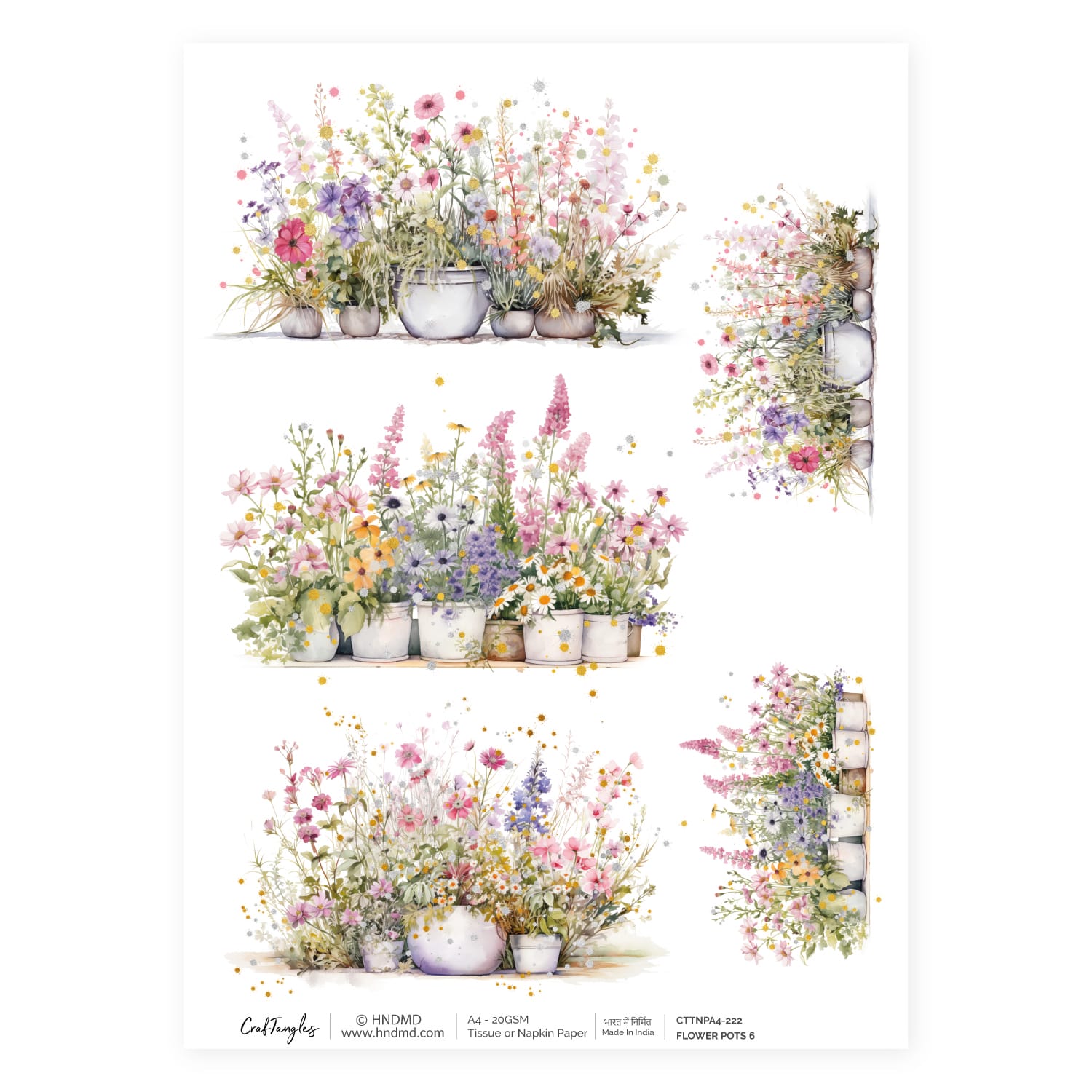 CrafTangles Decoupage Napkin / Tissue / Collage Paper - Flower Pots 6