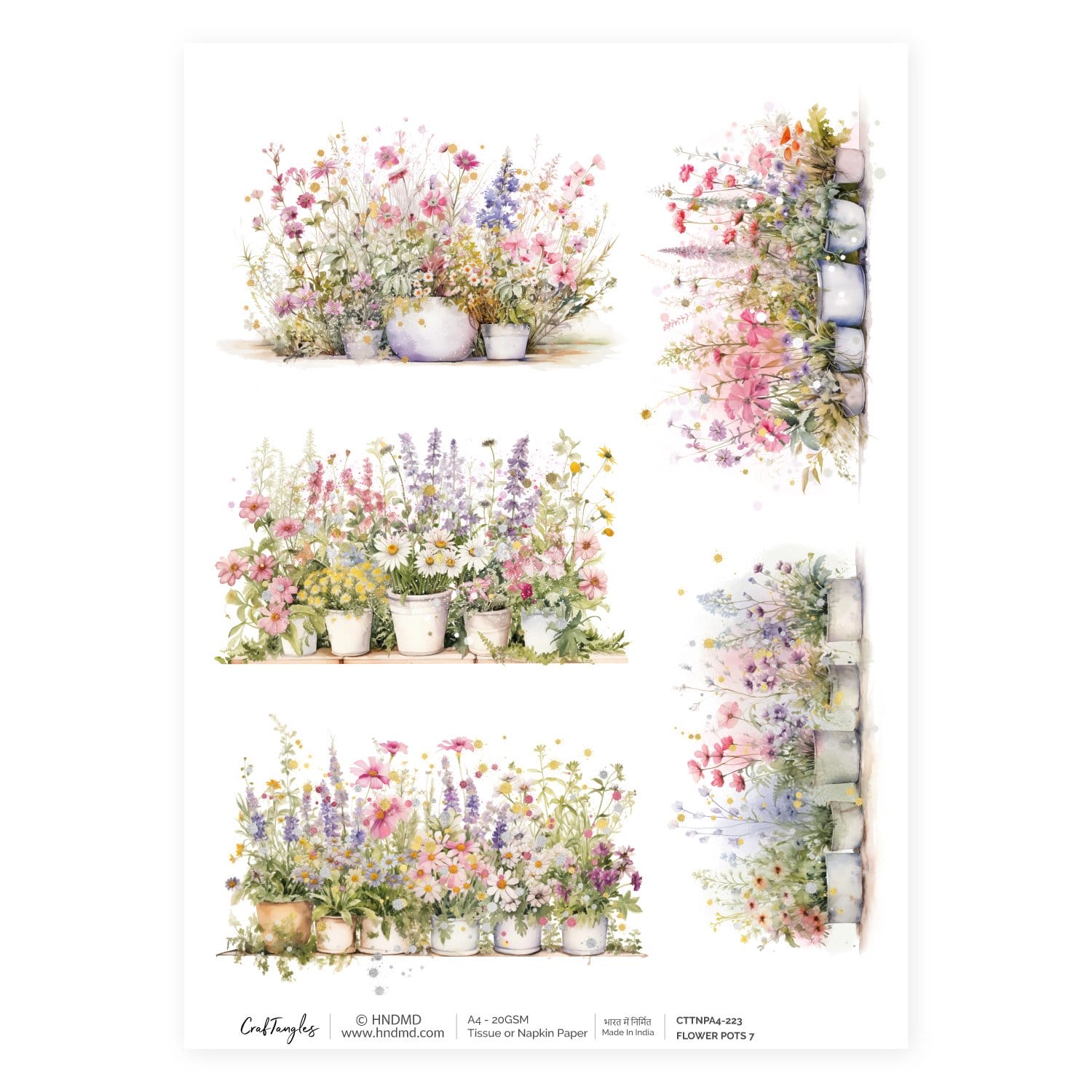 CrafTangles Decoupage Napkin / Tissue / Collage Paper - Flower Pots 7 223 Flower Pots 7 CrafTangles Tissue napkin paper CrafTangles Decoupage Napkin / Tissue / Collage Paper - Flower Pots 7
