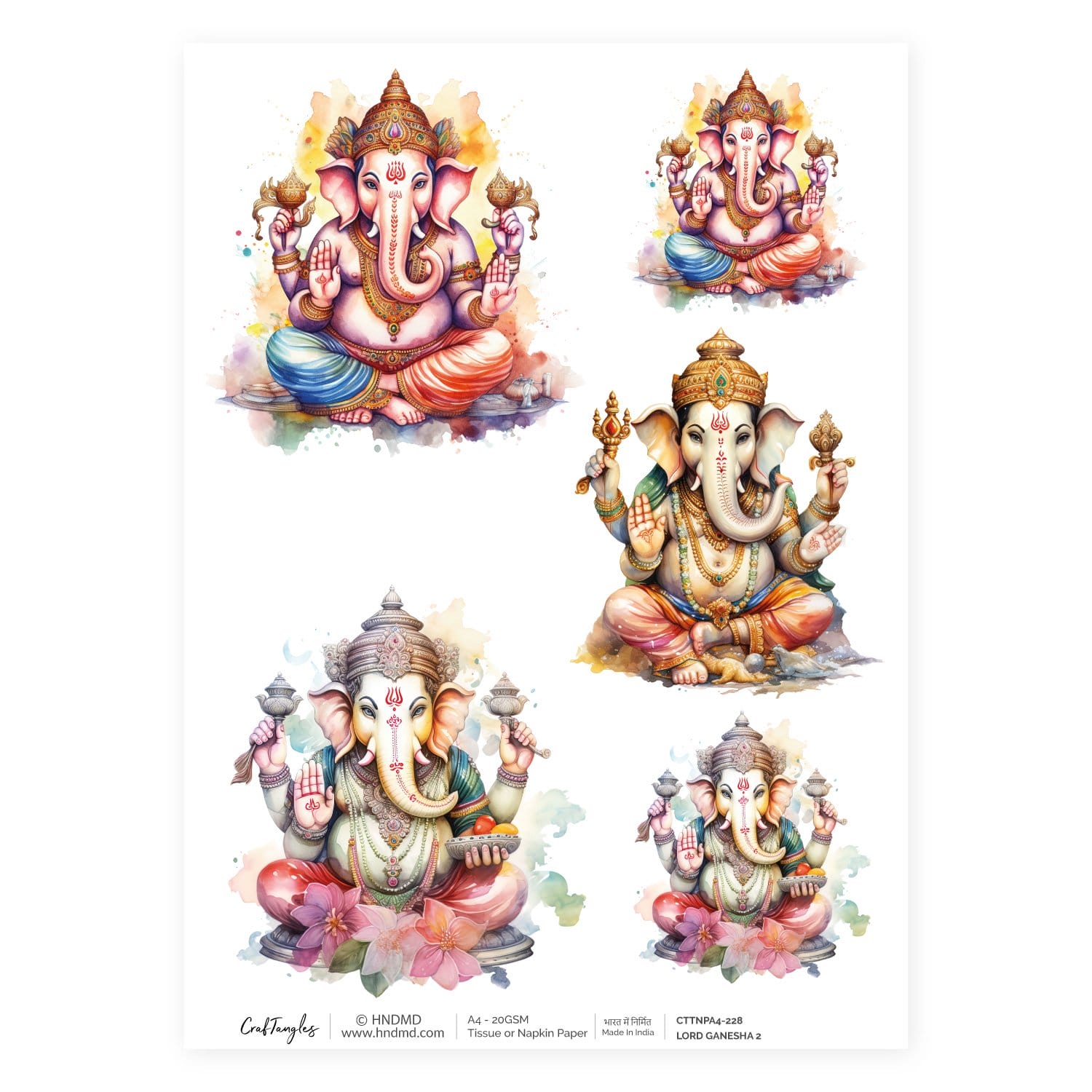 CrafTangles Decoupage Napkin / Tissue / Collage Paper - Lord Ganesha 2 228 Lord Ganesha 2 CrafTangles Tissue napkin paper CrafTangles Decoupage Napkin / Tissue / Collage Paper - Lord Ganesha 2