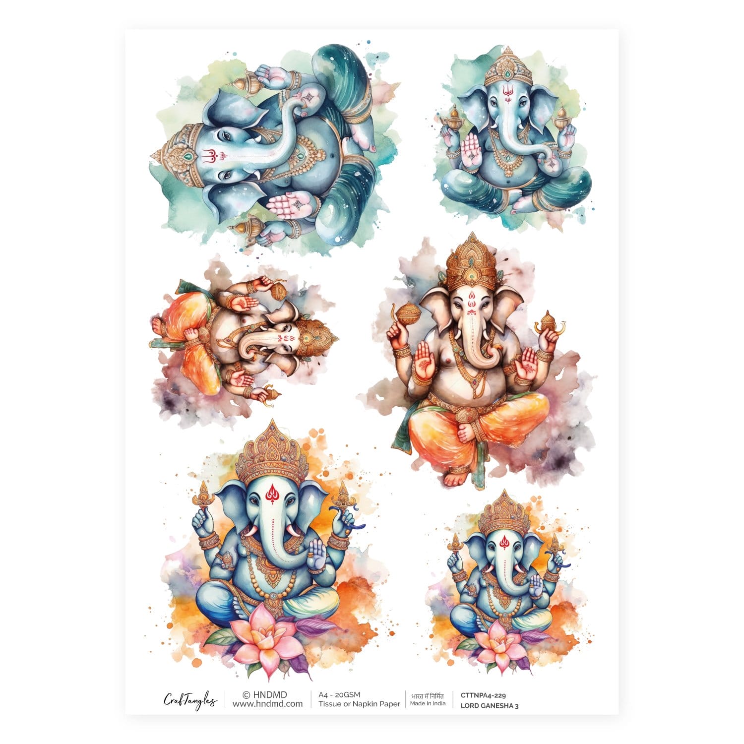 CrafTangles Decoupage Napkin / Tissue / Collage Paper - Lord Ganesha 3 229 Lord Ganesha 3 CrafTangles Tissue napkin paper CrafTangles Decoupage Napkin / Tissue / Collage Paper - Lord Ganesha 3