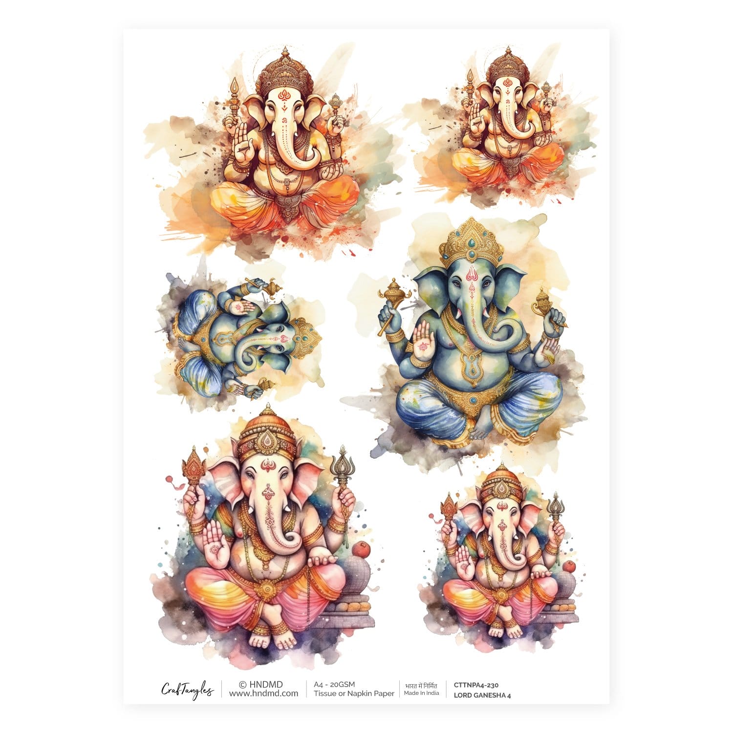 CrafTangles Decoupage Napkin / Tissue / Collage Paper - Lord Ganesha 4 230 Lord Ganesha 4 CrafTangles Tissue napkin paper CrafTangles Decoupage Napkin / Tissue / Collage Paper - Lord Ganesha 4