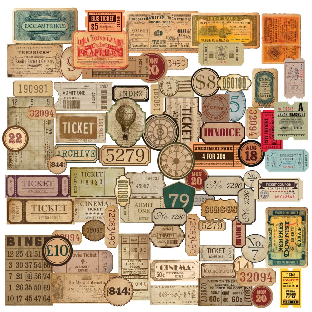 CrafTangles DieCuts / Ephemera Pack - Vintage Tickets 1 (82 pcs) CrafTangles Die cuts Ephemeras Vintage Tickets 1 CTDCP 03 CrafTangles DieCuts / Ephemera Pack - Vintage Tickets 1 (82 pcs)