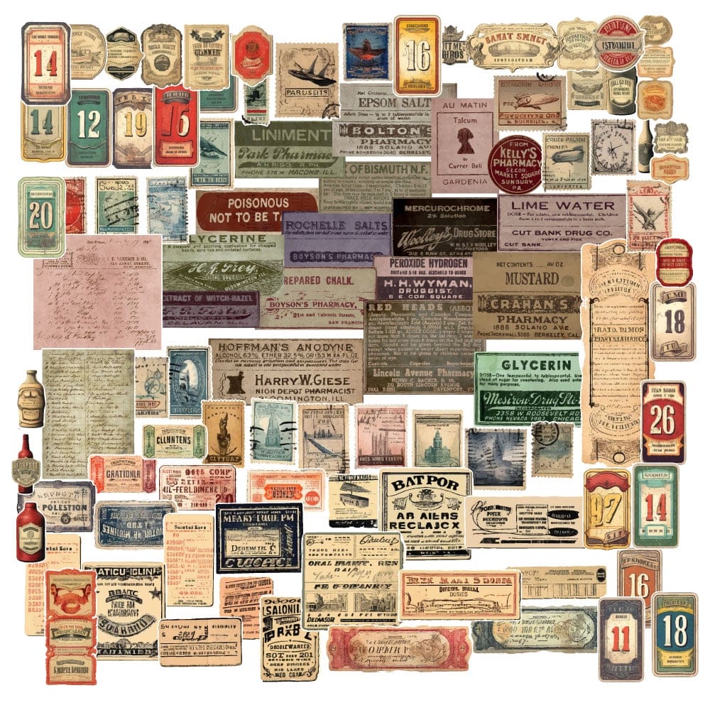 CrafTangles DieCuts / Ephemera Pack - Vintage Labels 1 (63 pcs)
